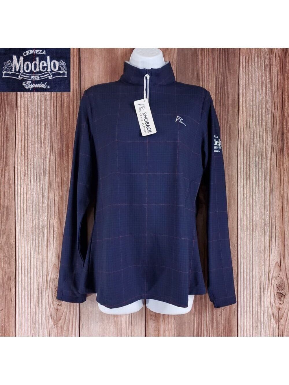 *READ* Rhoback Womens Medium Cerveza Modelo Especial 1925 Q-Zip The Artic Check